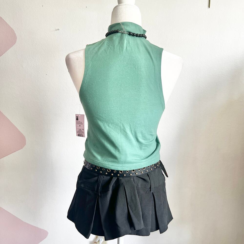 Green Mock Neck Tank Top, Minimalist, Y2K, Clean Girl, Streetwear, Retro, Medium - Picture 3 of 4